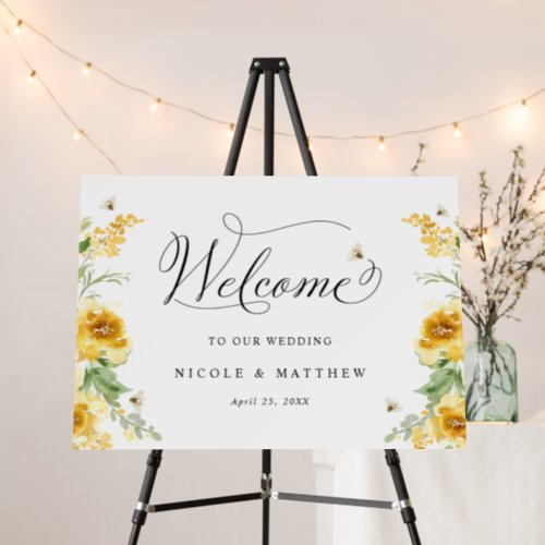 Yellow Floral and Bees Welcome Wedding Foam Board