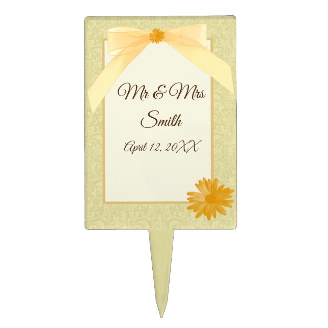 Yellow Floral And Bow Wedding Cake Topper (Front)