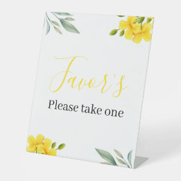 Yellow Floral and Green Leaves Mother's Day Favor Pedestal Sign