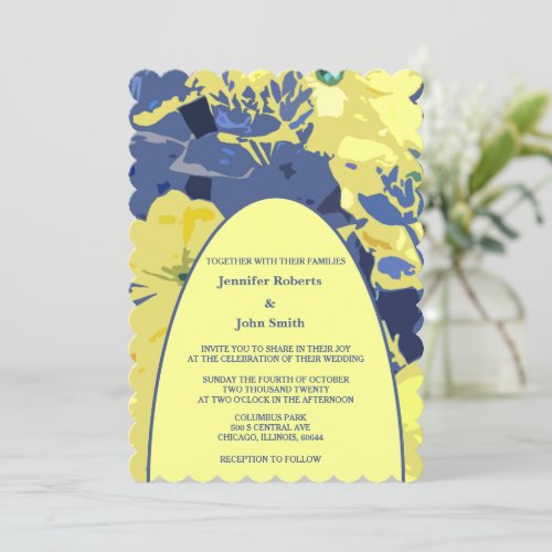 Yellow Floral Artsy Dusty Blue Garden Arch Wedding Invitation