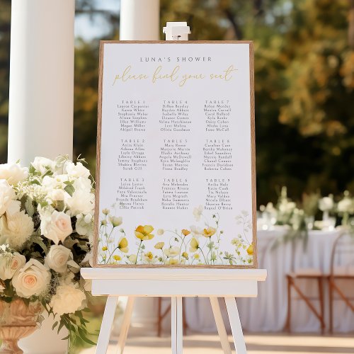 Yellow Floral Baby In Bloom Seating Chart Poster