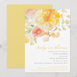 Yellow Floral Baby in Bloom Summer Baby Shower Invitation