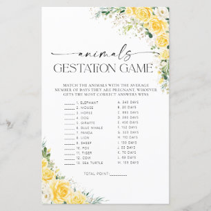 Yellow Floral Baby Shower Animals Gestation Game