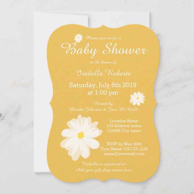Yellow floral baby shower invitations with flowers (Front)
