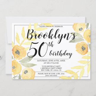Yellow Floral Birthday Party Invitations Script