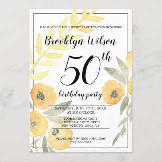 Yellow Floral Birthday Party Invites