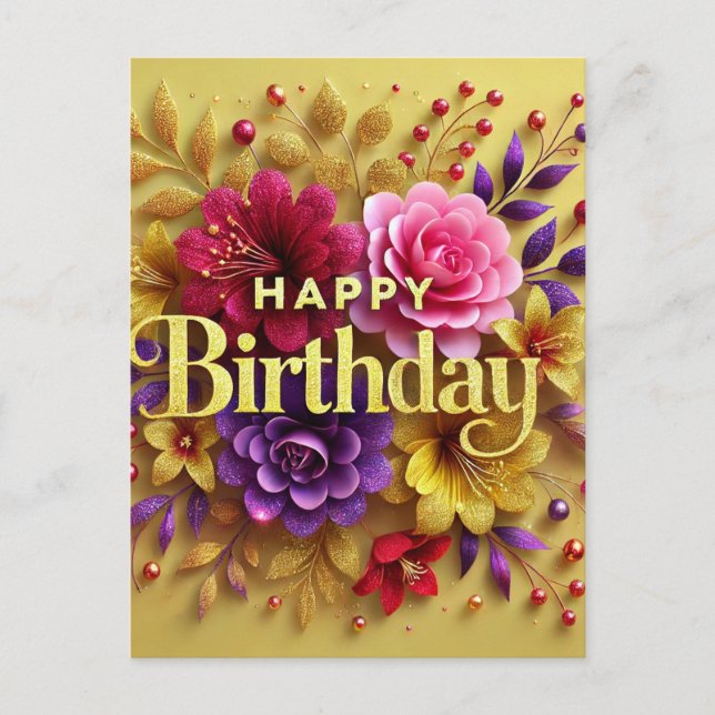 Yellow Floral Birthday Postcard (Front)