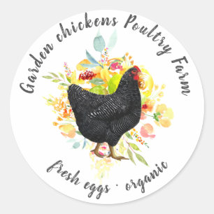yellow floral black chicken farmhouse classic roun classic round sticker