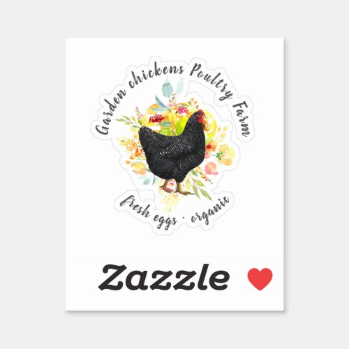 yellow floral black chicken farmhouse sticker