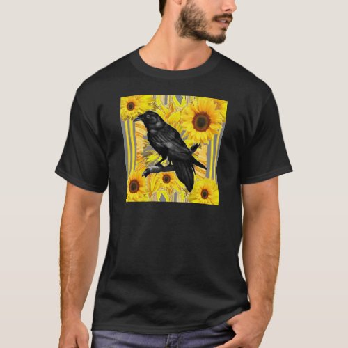 yellow floral  black crow  sunflowers art T_Shirt