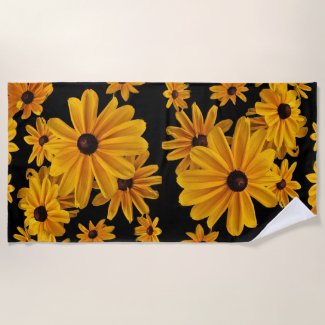 Yellow Floral Black Eyed Susan Flowers Beach Towel
