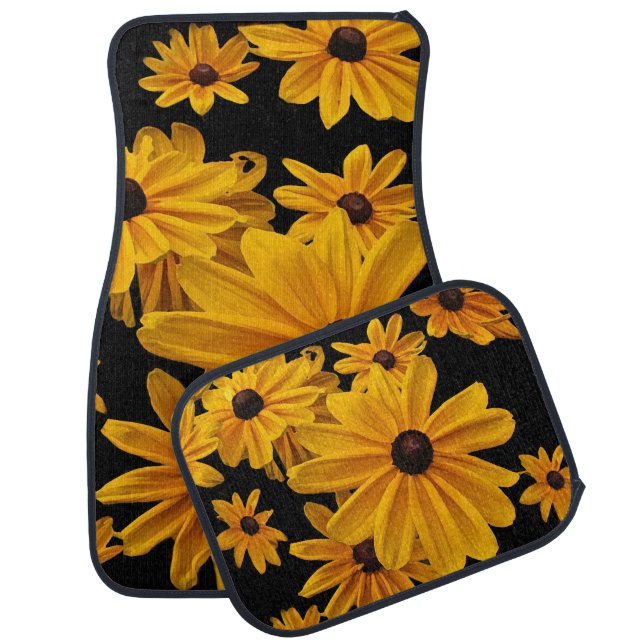 Yellow Floral Black Eyed Susan Flowers Car Mat (Set)