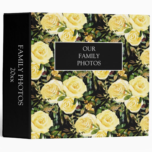 Yellow Floral Black Family Photos 3 Ring Binder (Front/Spine)