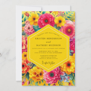 Yellow Floral Bloom Romance Wedding Invitation