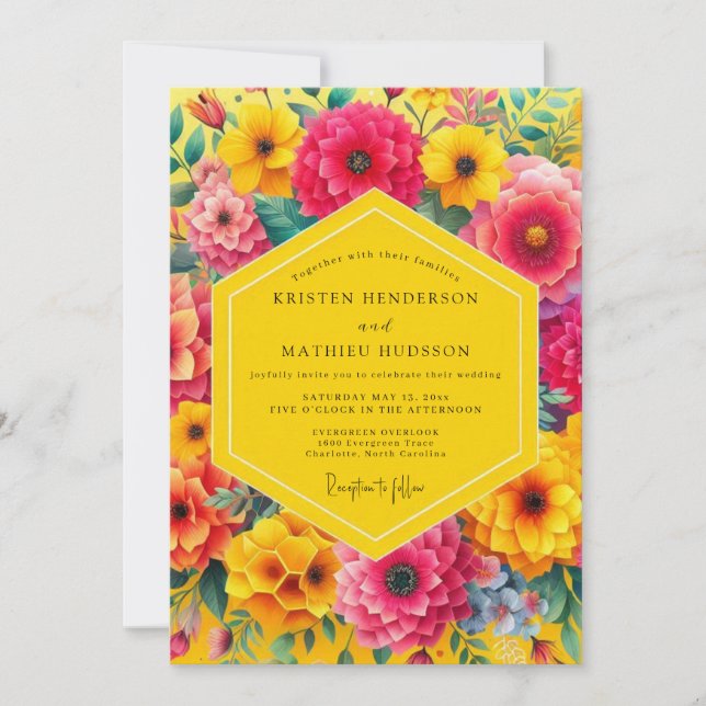 Yellow Floral Bloom Romance Wedding Invitation (Front)