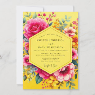 Yellow Floral Bloom Romance Wedding Invitation