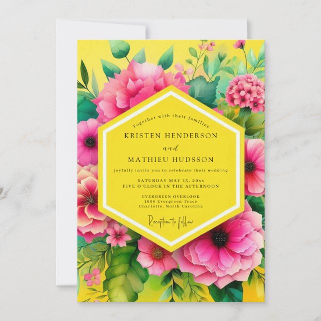 Yellow Floral Bloom Wedding Invitation (Front)
