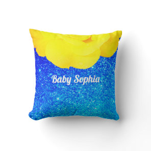 Yellow Floral Blue Glitter Princess Girl Room Cute Throw Pillow