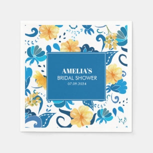 Yellow Floral blue italian bridal shower  Napkins