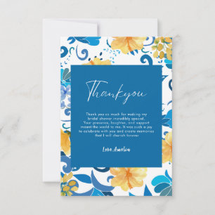 Yellow Floral blue italian bridal shower  Thank You Card