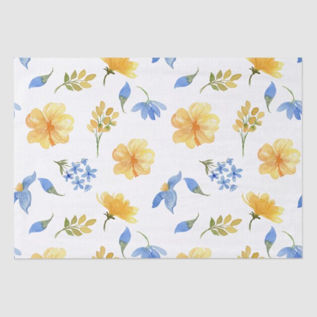 Yellow Floral blue tiles Italian decoupage Tissue Paper (Front)