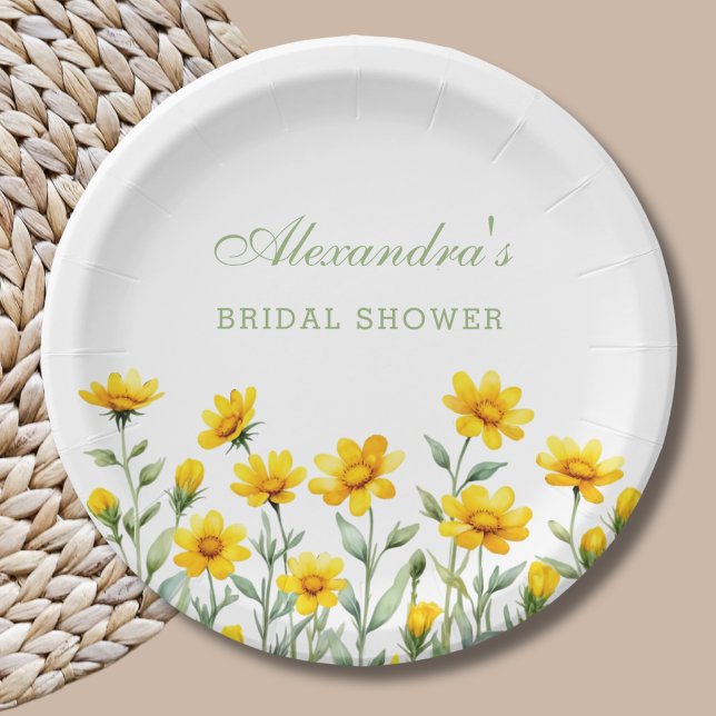 Yellow Floral Boho Chic Wildflower Bridal Shower Paper Plates (Creator Uploaded)