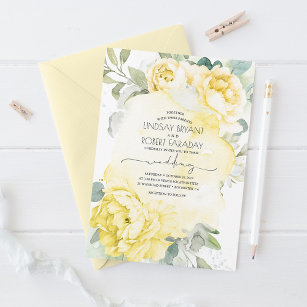 Yellow Floral Boho Greenery Elegant Wedding Invitation