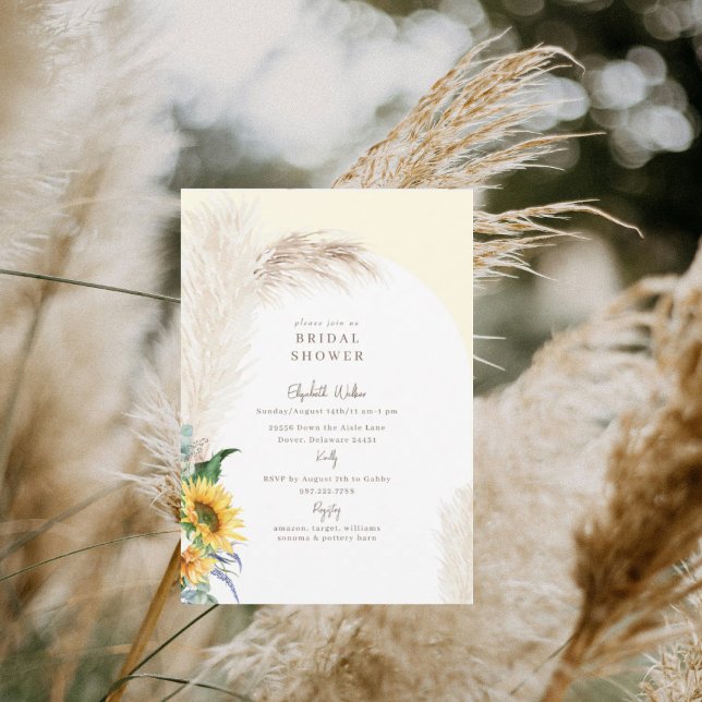 Yellow Floral Boho Pampas Bridal Shower Invitation (Creator Uploaded)