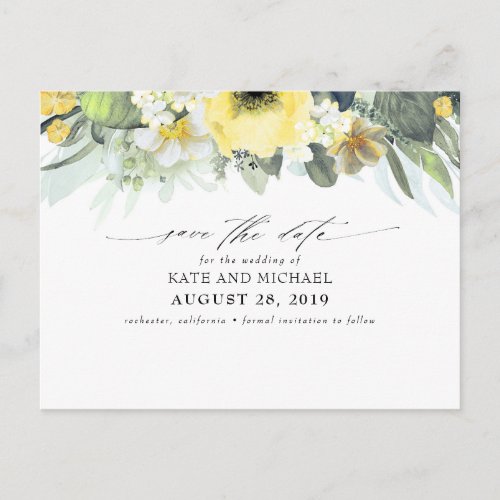 Yellow Floral Boho Save the Date Postcard
