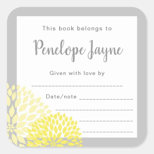 Yellow Floral Bookplate bring a book baby shower Square Sticker