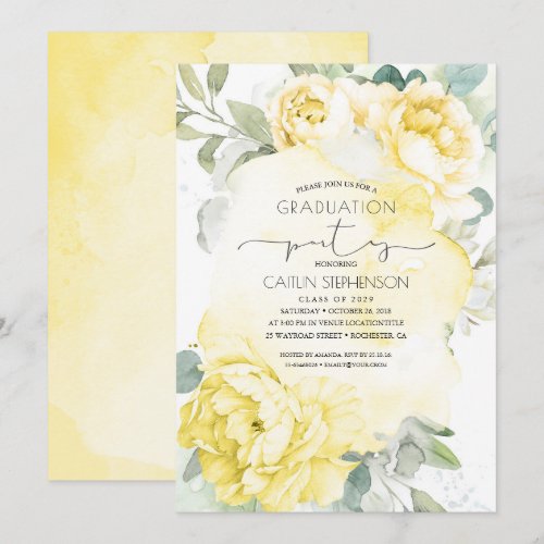 Yellow Floral Botanical Greenery Graduation