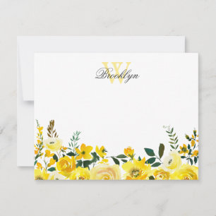 Yellow Floral Botanical Monogrammed Note Card