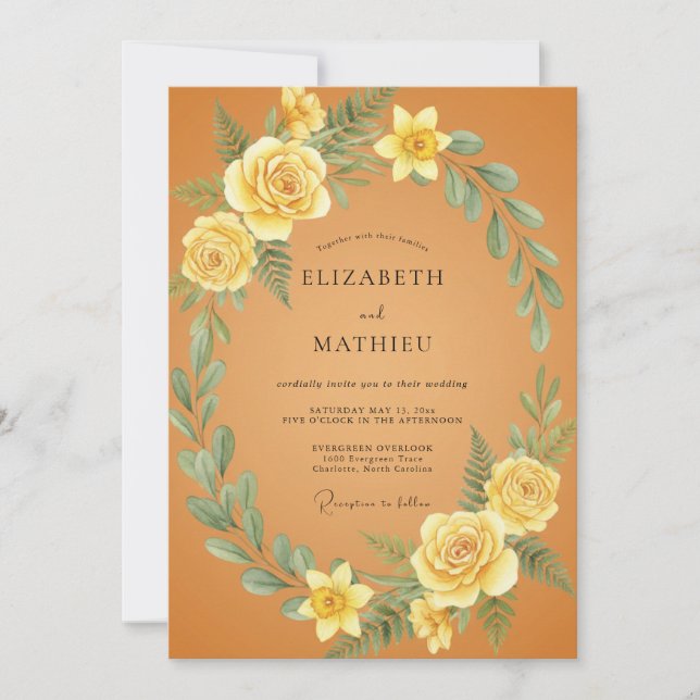 Yellow Floral Botanical Wedding Invitation (Front)