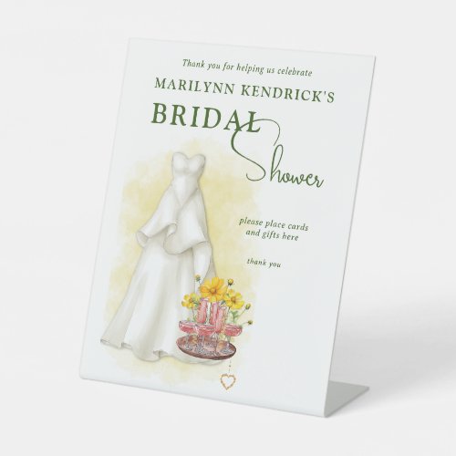 Yellow Floral Bridal Shower Cards  Gifts Tabletop Pedestal Sign