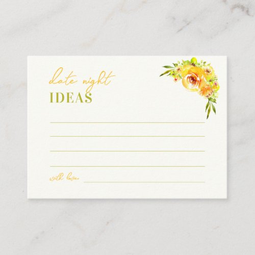 Yellow Floral Bridal Shower Date Night Ideas Game