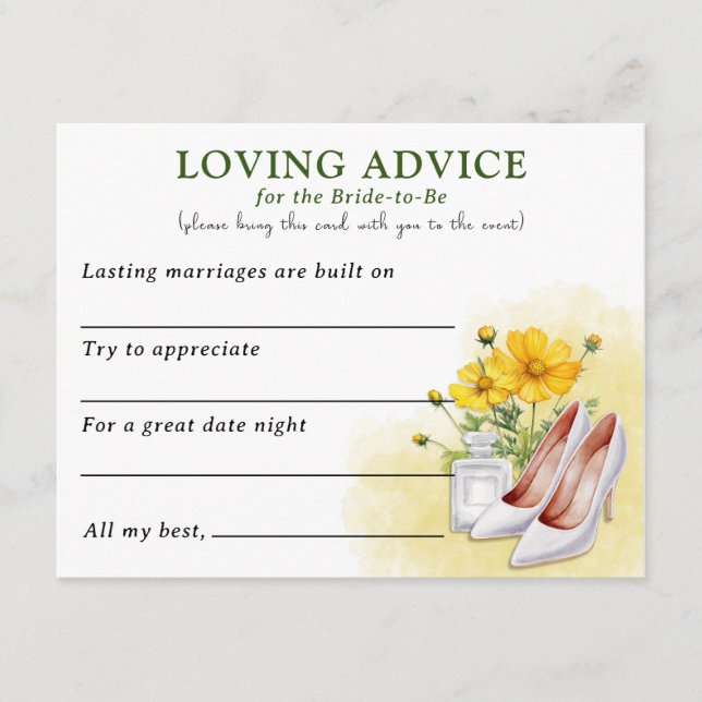 Yellow Floral Bridal Shower Loving Advice Enclosure Card (Front)