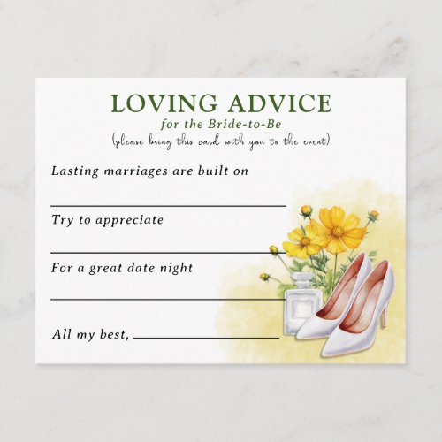 Yellow Floral Bridal Shower Loving Advice Enclosure Card