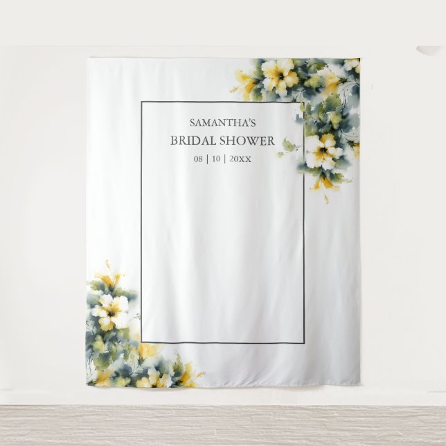 Yellow Floral Bridal Shower Photo Backdrop (Front)