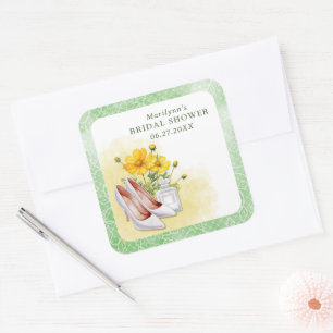 Yellow Floral Bridal Shower Square Sticker