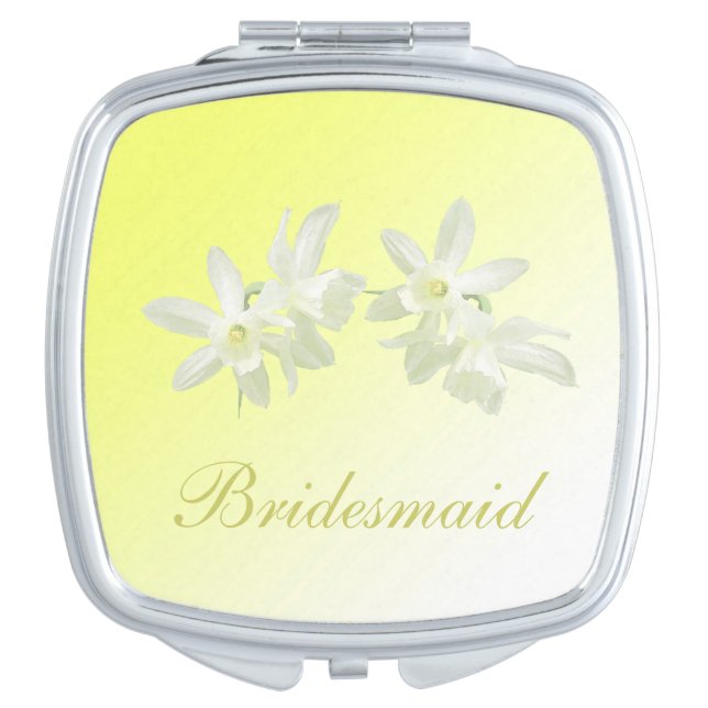 Yellow Floral Bridesmaid Wedding Compact Mirror (Front)