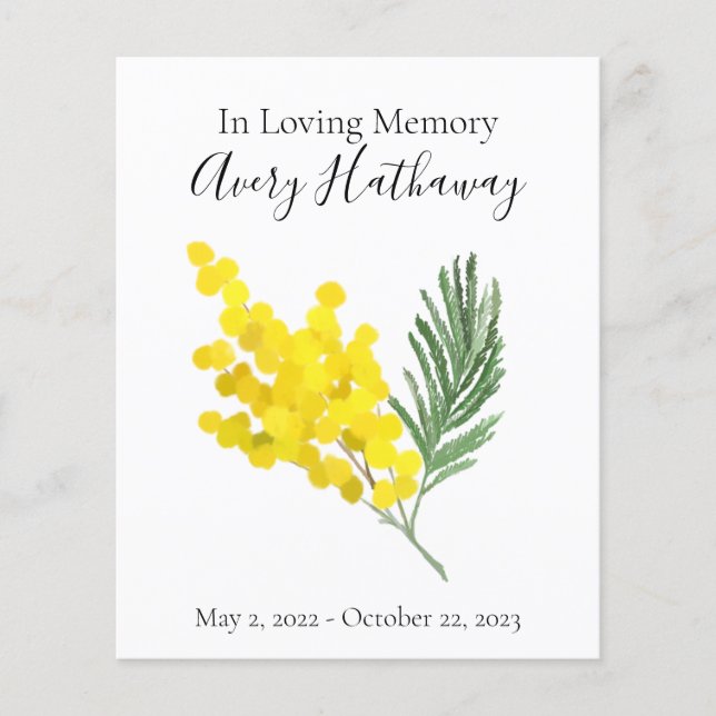 Yellow Floral Bright Funeral Memorial Program (Front)