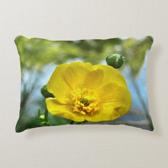 Yellow Floral Buttercup Flower Accent Pillow