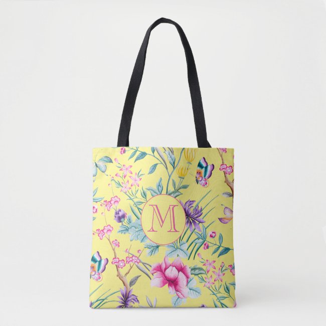 Yellow Floral & Butterflies Pattern Tote Bag