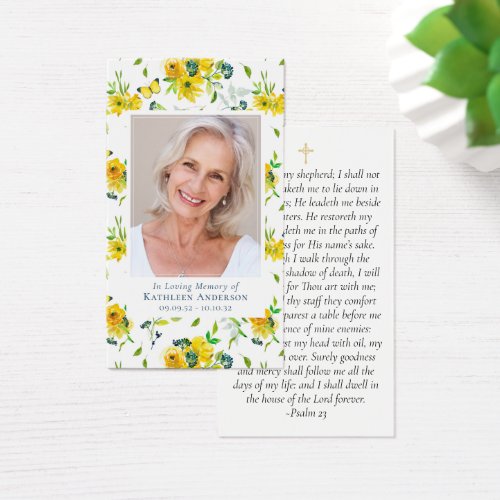 Yellow Floral Butterfly Photo Memorial Prayer Card