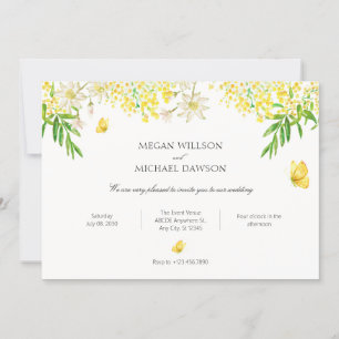 Yellow floral butterfly plants wedding  invitation