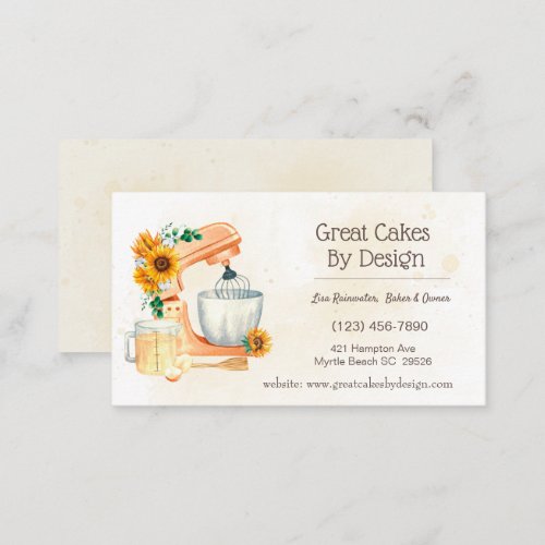 Yellow Floral Cake Baker Business Cards