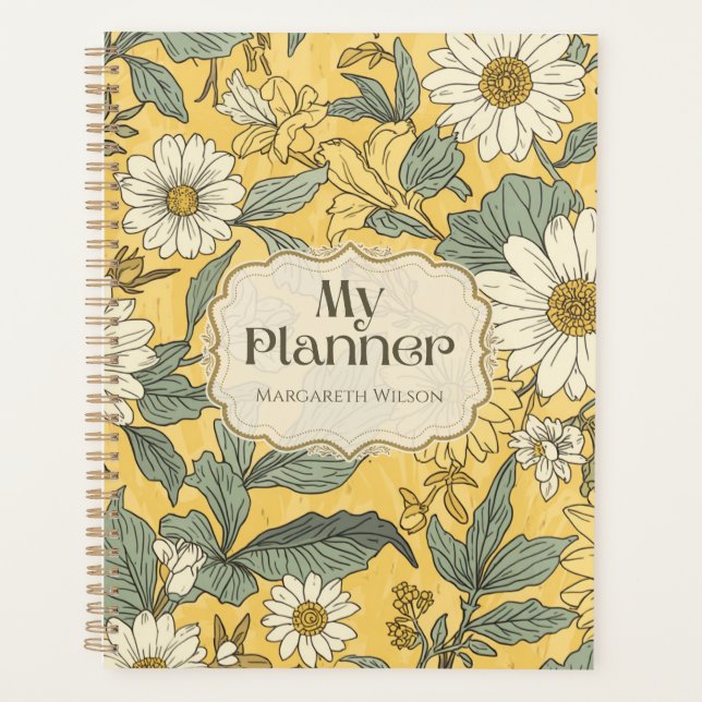 Yellow Floral Calendar Planner Student Notebook  (Front)
