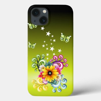 Yellow Floral Iphone 13 Case by FantasyCases at Zazzle