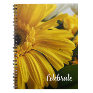 Yellow Floral Celebrate Photo Spiral Notebook