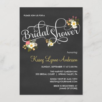 Yellow Floral Chalkboard Bridal Shower Invites by weddingtrendy at Zazzle